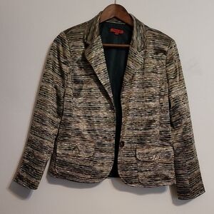 Textured Multitone Blazer in Green, Black & Beige